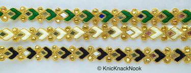 Off White And Gold Thread Lace Trim With Beads And Mirrors Embellishments Approx. 22mm, Decorative Fashion Trim Sari Border Trim by 9 Yards